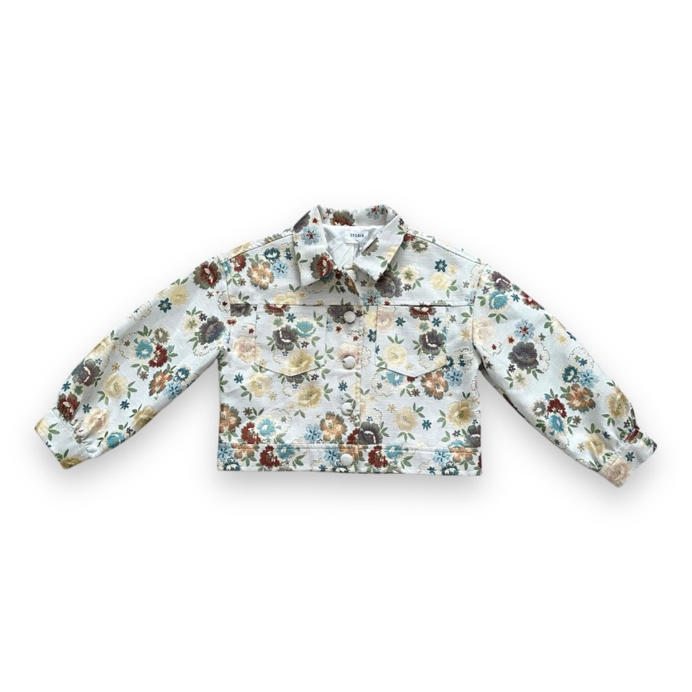 Storia Floral Cropped Jacquard Jacket Size Small NWT Cottagecore Retro